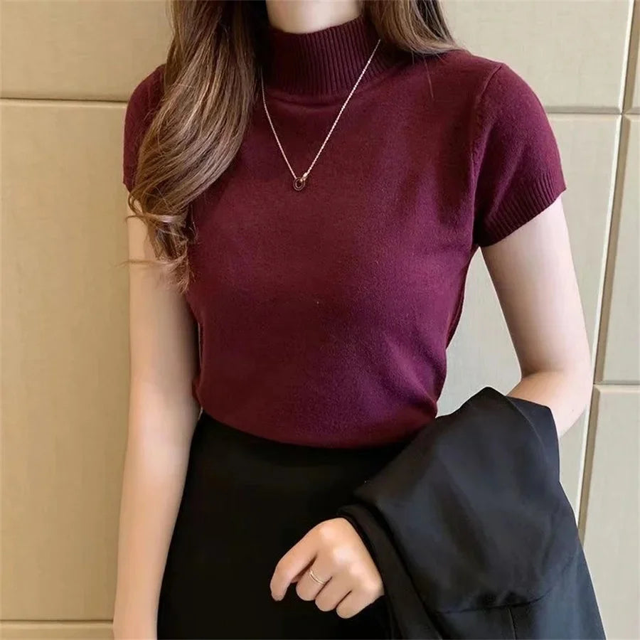 Women Knitted Pullover Sweater Short Sleeve