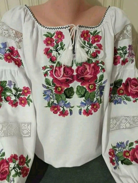 Women Retro Floral Print Puff Sleeve Shirt Vintage